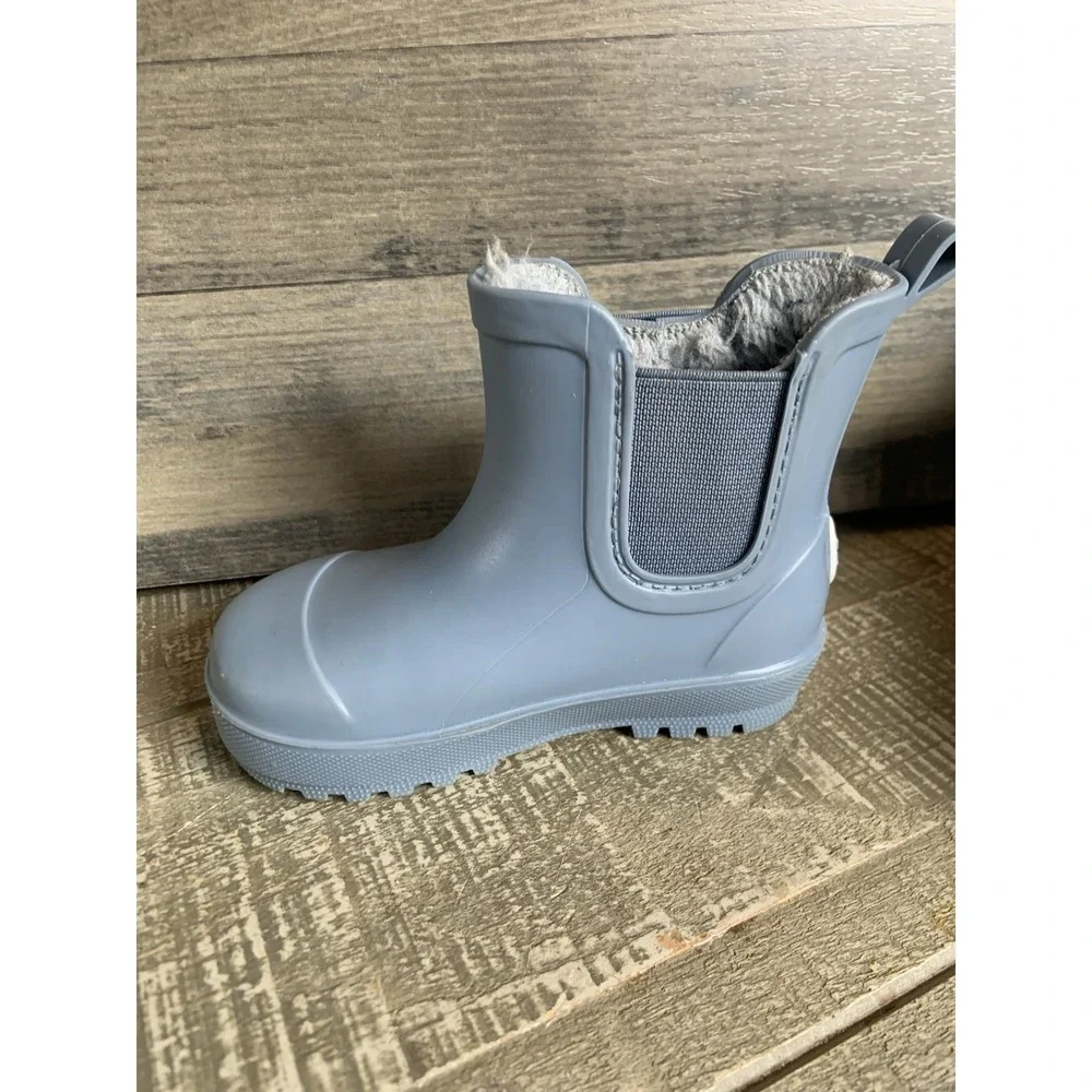 Bearpaw Rain Winter Boots Girls Size 5 Fur Lined Short Blue Gray Rubber‎